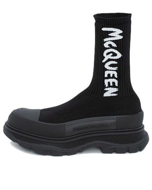 McQueen Black Graffiti Knit Tread Slick Boots for men