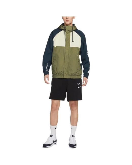 Nike Green Alphabet Logo Printing Colorblock Hooded Jacket Autumn for men
