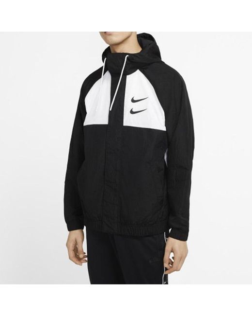 Nike Black Sportswear Swoosh Woven Hooded Jacket for men