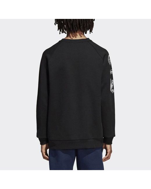Adidas Black Originals Graphic Crew Logo Printing Casual Sports Round Neck Pullover for men