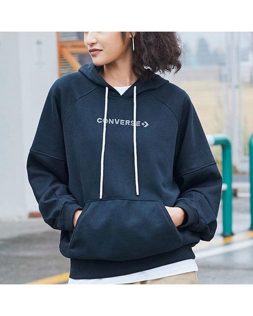 Converse Blue (Wmns) Logo Embroidered Loose Knit Hoodie