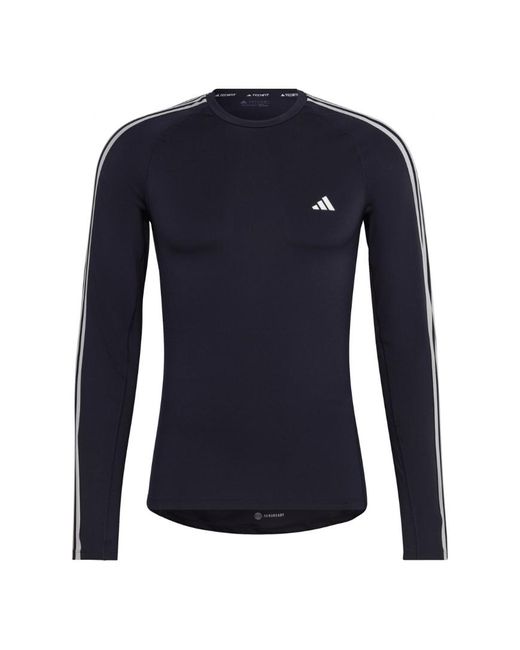 Adidas Blue Techfit 3-stripes Long Sleeve Training Shirt for men
