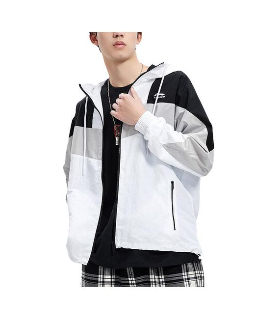 Li-ning Blue Sports Fashion Series Colorblock Hooded Drawstring Loose Jacket for men