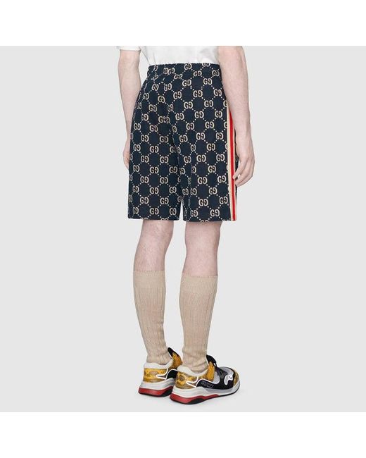 Gucci Blue Side Contrast Striped Jacquard Shorts For for men