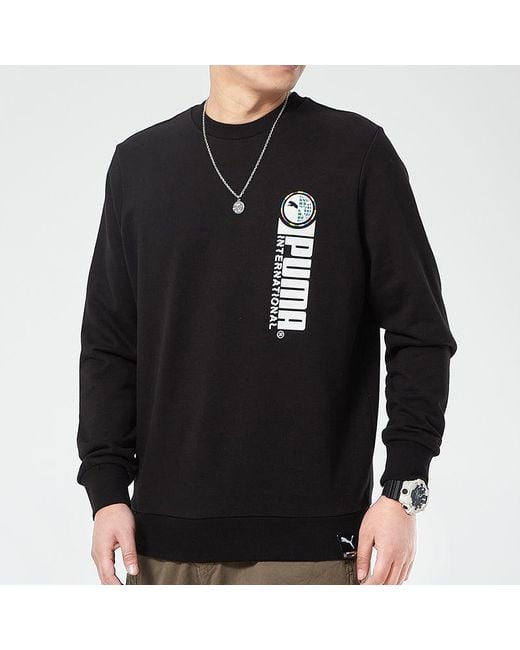 PUMA Black Alphabet Printing Sports Round Neck Pullover for men