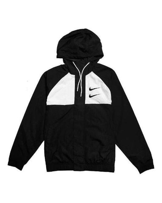 Nike Black Sportswear Swoosh Woven Hooded Jacket for men