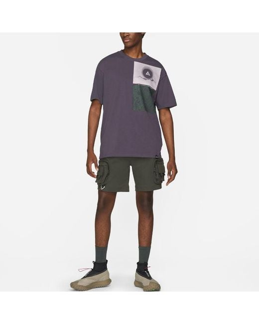 Nike Blue Acg Nature Funny Printing Loose Sports Round Neck Short Sleeve for men