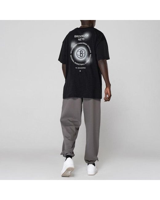 Nike Black Brooklyn Nets Geometry Pattern Logo Printing Round Neck Short Sleeve T-Shirt for men