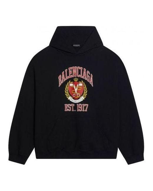 Balenciaga Blue Est. 1917 College Logo Print Hoodie Wide Fit