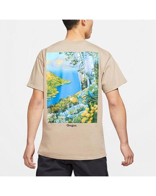 Nike Blue Acg Crater Lake Sports Printing Pattern Round Neck Short Sleeve for men