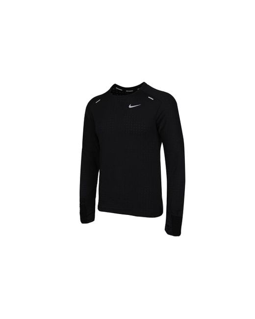 Nike Black Sphere Dri-Fit Running Exercise Round Long Sleeve T-Shirt for men