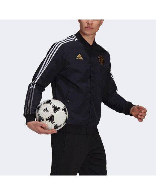 Adidas Blue Mufc Cny Bomber Series Soccer/Football Sports Printing Aviator Jacket for men