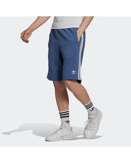 Adidas Blue Originals 3-Stripes Logo Embroidered Sports Shorts for men