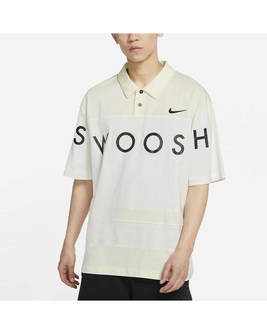 Nike White Sportswear Swoosh Logo Printing Contrasting Colors Loose Polo Shirt for men