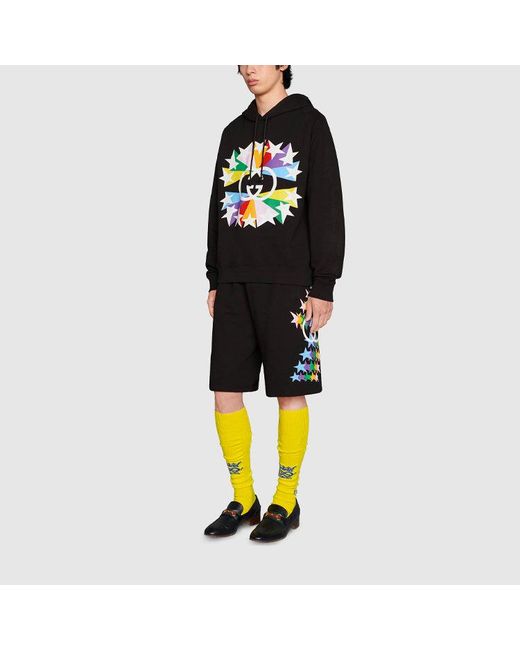 Gucci Black Ss21 Interlock Double G Printing Cotton Shorts for men