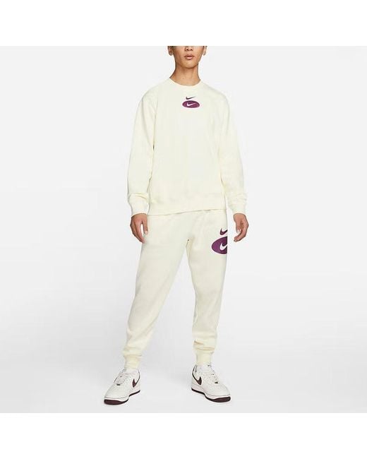 Nike White As Nsw Sl Bb Crew Casual Sports Fleece Lined Round Neck Long Sleeves for men