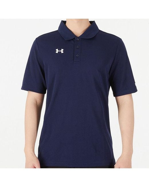 Under Armour Blue Casual Sports Lapel Training Breathable Short Sleeve Polo Shirt for men