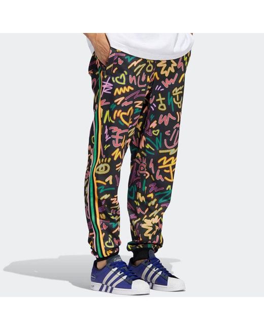 Adidas Black Originals Geometry Pattern Full Print Printing Stripe Casual Pants/Trousers for men