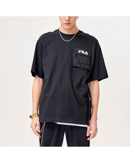 Fila Black Multiple Pockets Round Neck Pullover Short Sleeve for men