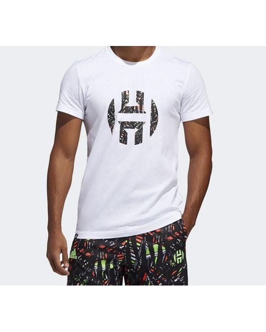 Adidas White Harden Logo Tee Basketball Sports Short-Sleeve Tee for men