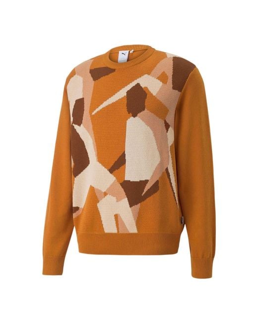 PUMA Brown Players Lounge Knit Crew Neck for men