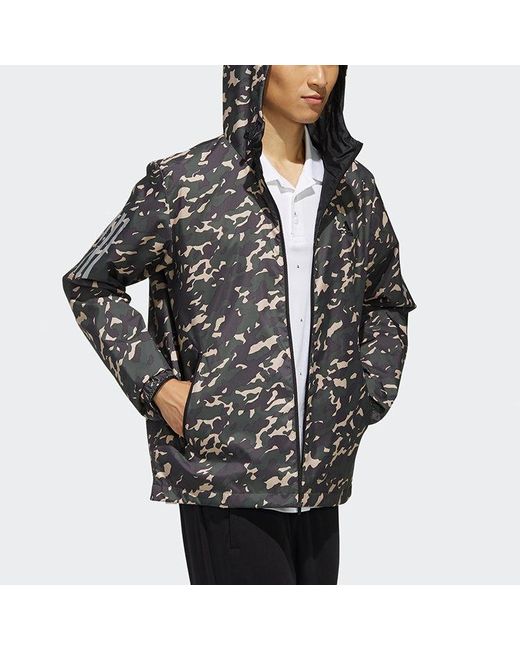 Adidas Gray Ai Wb Camo Zipper Casual Sports Hooded Jacket for men
