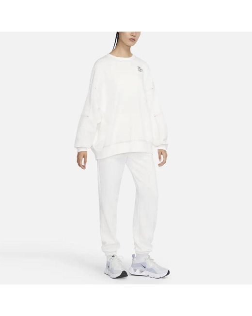 Nike White (Wmns) Ss22 Sportswear Athletic Club Printing Fleece Round-Neck Swea