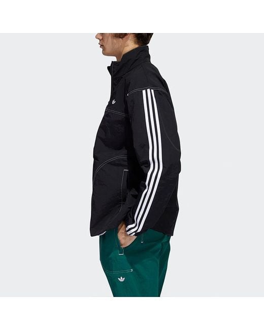 Adidas Black Originals Embroidered Logo Stand Collar Sports Jacket for men
