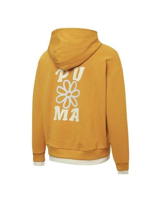 PUMA Yellow (Wmns) Layered Printing Fake Two Hoodie