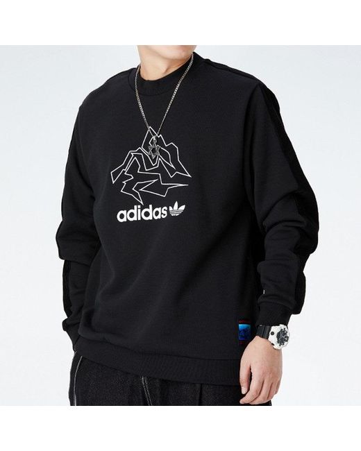 Adidas Black Originals Adv Crew Logo Printing Casual Round Neck Pullover Sports for men