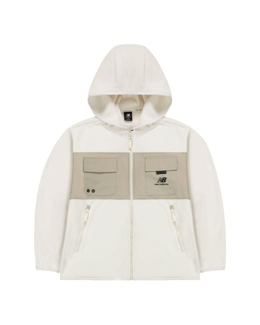 New Balance White Casual Sports Contrasting Colors Knit Hooded Polar Fleece Jacket for men