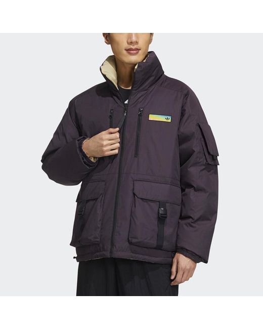 Adidas Blue Originals Premium Jkt 1 Stay Warm Woven Reversible Cargo Stand Collar Sports Down Jacket for men