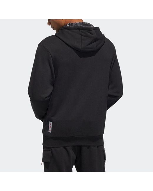 Adidas Black Cny Gfx Hood Limited Embroidered Pattern Sports Pullover for men