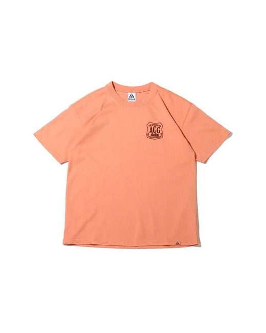 Nike Orange Acg Minimalistic Alphabet Logo Printing Casual Round Neck Short Sleeve T-Shirt for men