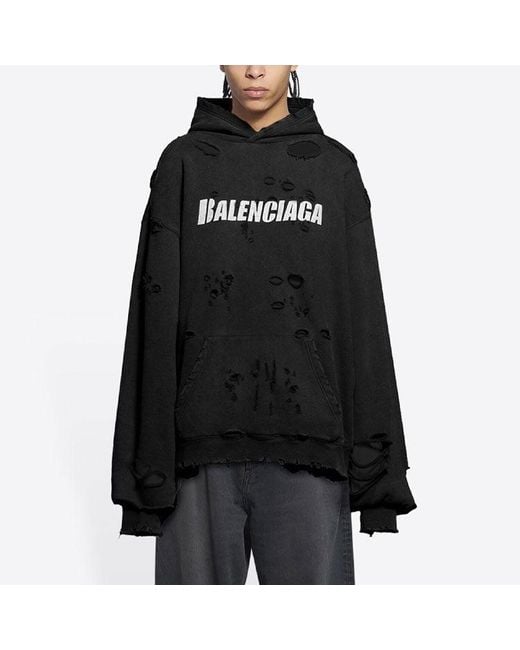 Balenciaga Black Caps Destroyed Hoodie for men