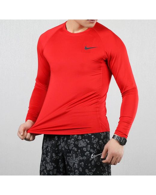 Nike Red Pro Slim Fit Version Long Sleeves Training Tops for men