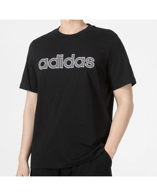 Adidas Black Neo Athleisure Casual Sports Breathable Alphabet Logo Solid Color Round Neck Short Sleeve for men