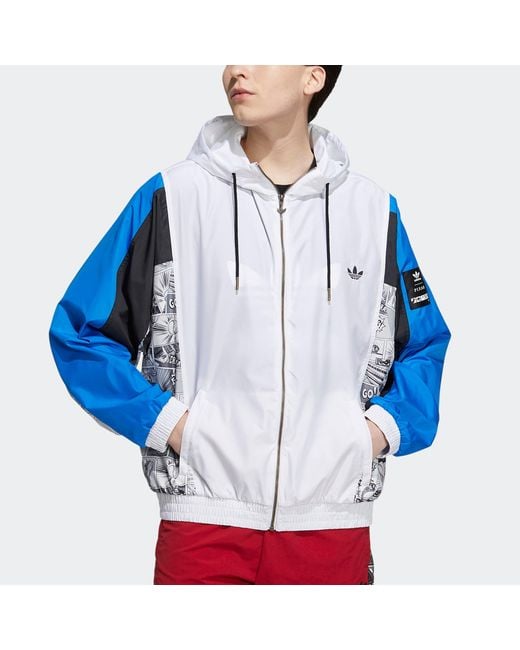 Adidas Blue Originals X Disney Crossover Manga Wb Pattern Sports Hooded Jacket for men