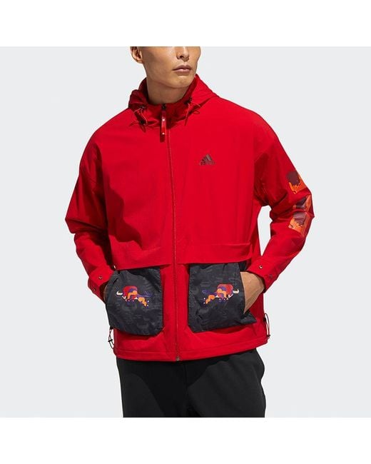 Adidas Red Cny Jkt New Year's Edition Casual Sports Hooded Jacket for men