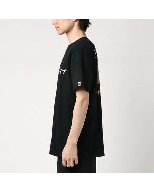 A Bathing Ape Black Embroidered Japan Culture Ape Head T-Shirt for men