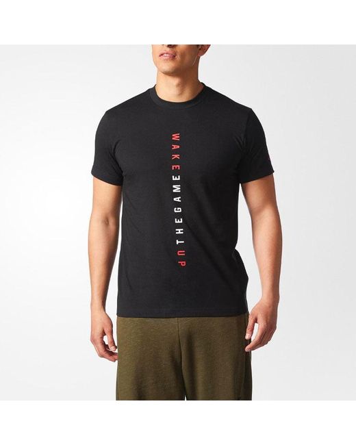 Adidas Black Adi Slgn Tee Alphabet Printing Casual Round Neck Short Sleeve for men