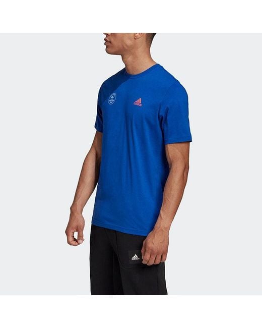 Adidas Blue Printing Round Neck Casual Sports Short Sleeve T-Shirt for men