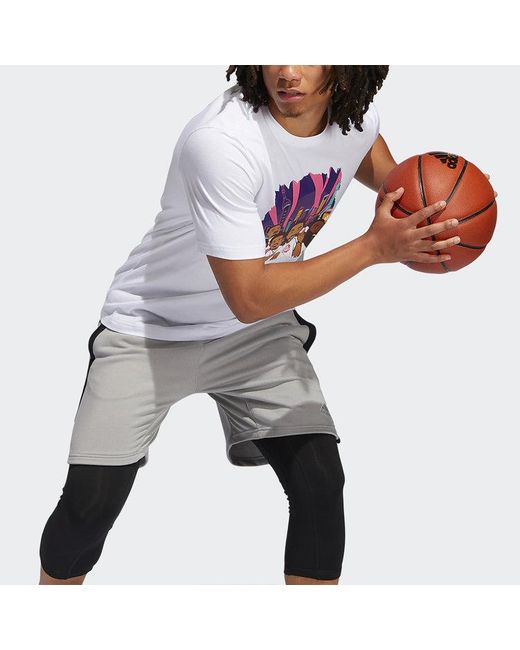 Adidas White Shanghai Tee Cartoon Printing Basketball Sports Short Sleeve for men