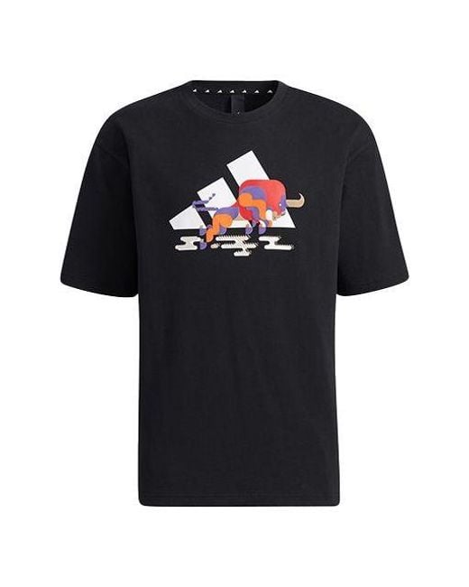 Adidas Black Cny Gfx T Subject Pattern Training Sports Short Sleeve for men