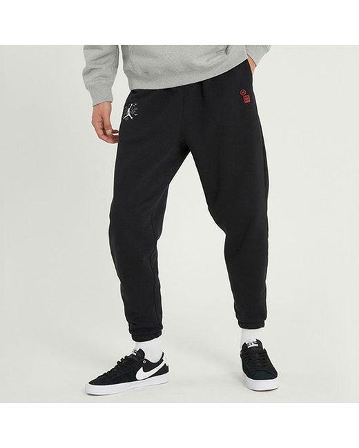 Nike Black J Cny Pant New Year's Edition Logo Embroidered Knit Bundle Feet Sports Pants/Trousers/Joggers for men