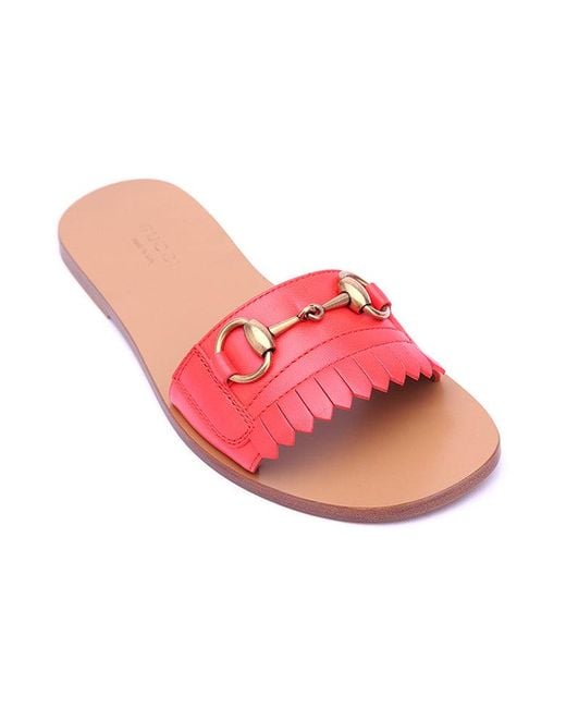 Gucci Pink (Wmns) Horsebit Accent Leather Slides