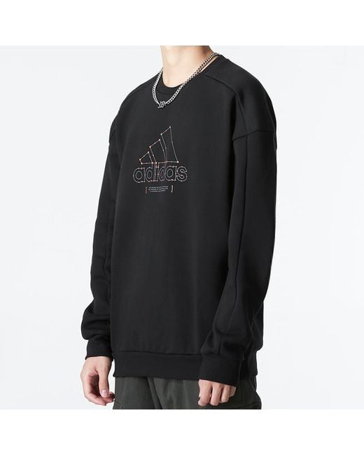 Adidas Black Th Mh Crew Logo Athleisure Casual Sports Round Neck for men