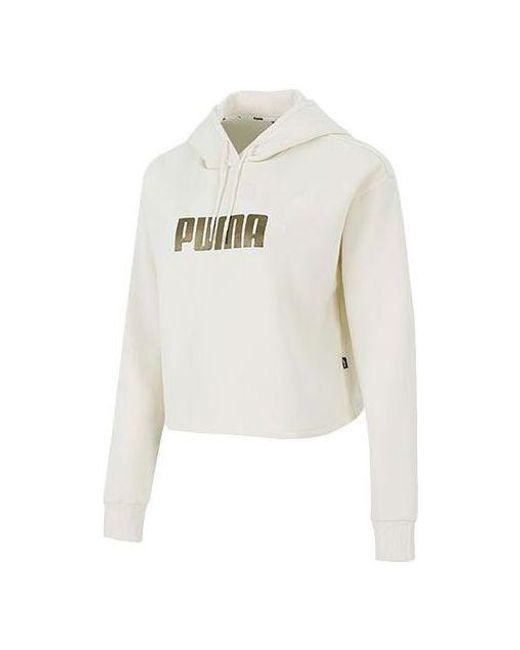 PUMA White (Wmns) Essential Metallic Cropped Hoodie