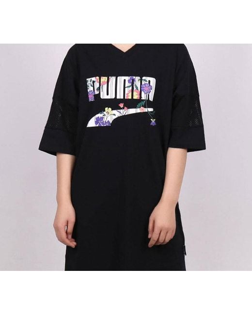 PUMA Black (Wmns) Casual Sports Alphabet Printing Short Sleeve