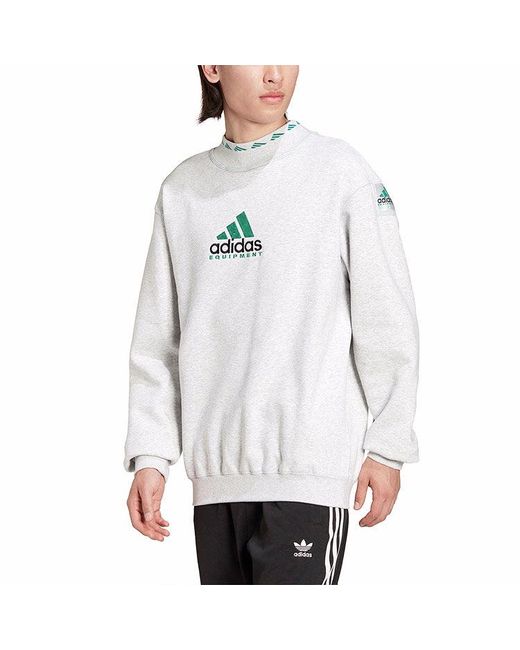 Adidas White Originals Eqt Logo Embroidered Sports Round Neck Pullover for men